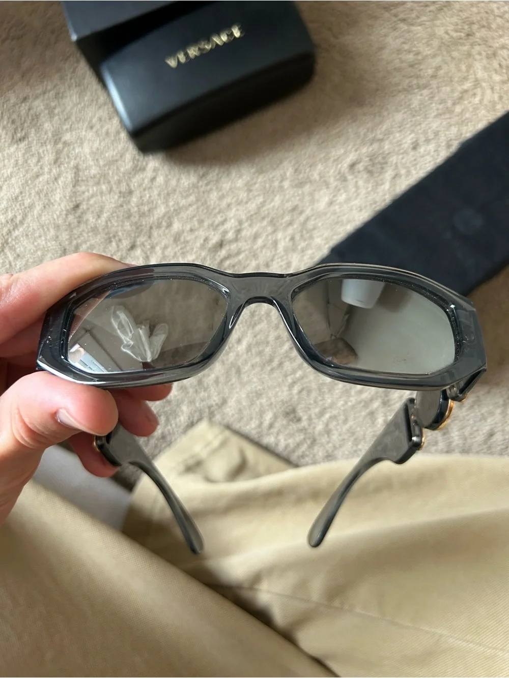 Versace Gray Sunglasses with Gold Medusa Accents